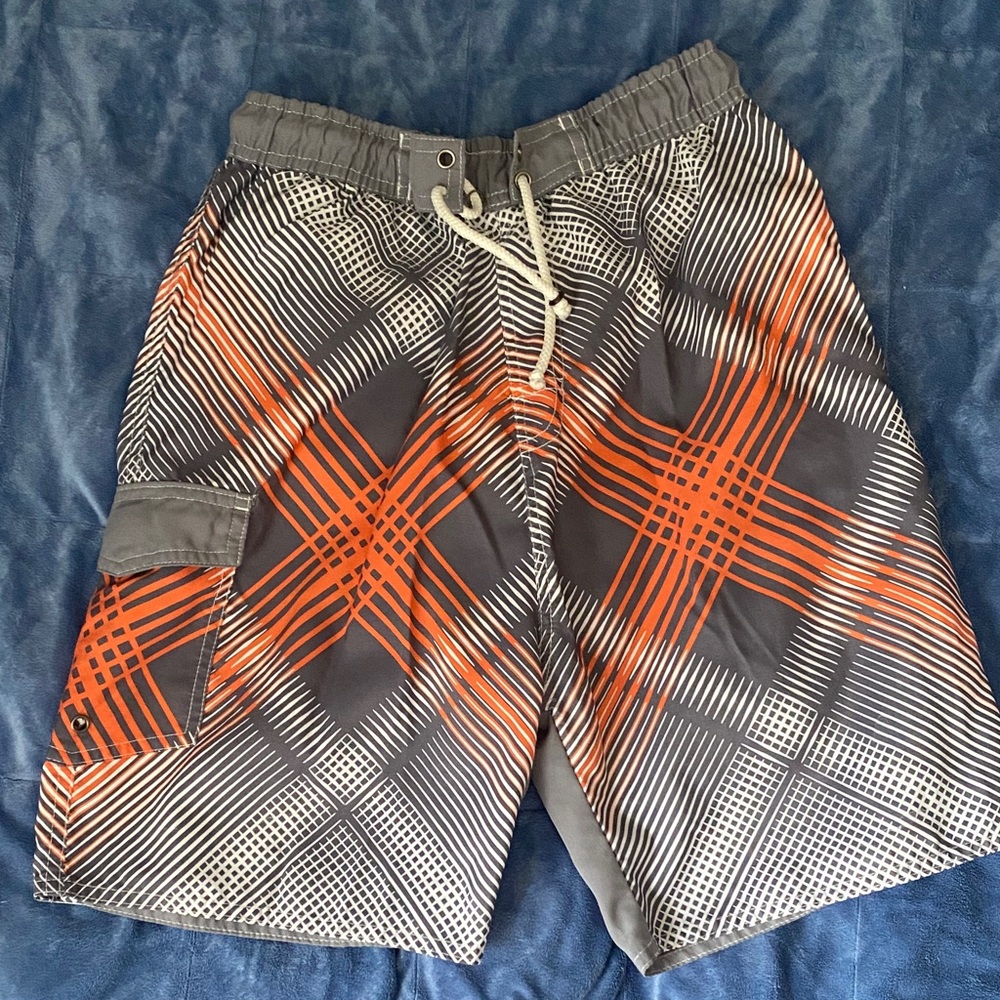 Stylish Gray and Orange Kids Swim Trunks